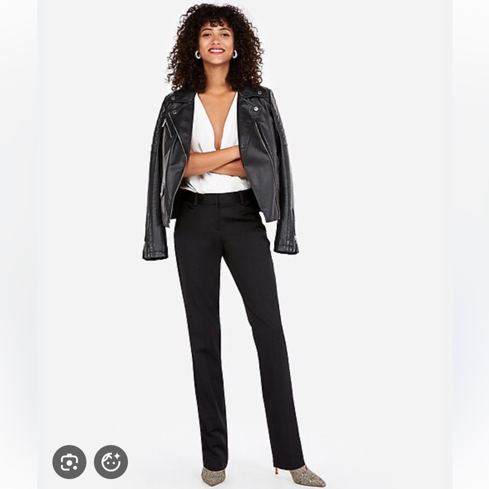 Express Mid Rise Straight Leg Columnist Pants - Size 2R | Color: Black